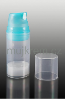 Airless lahvička 30ml, 50ml, čirá s modrým dávkovačem