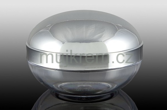 Plastový kelímek 50ml, transparentní se stříbrným kulatým víčkem