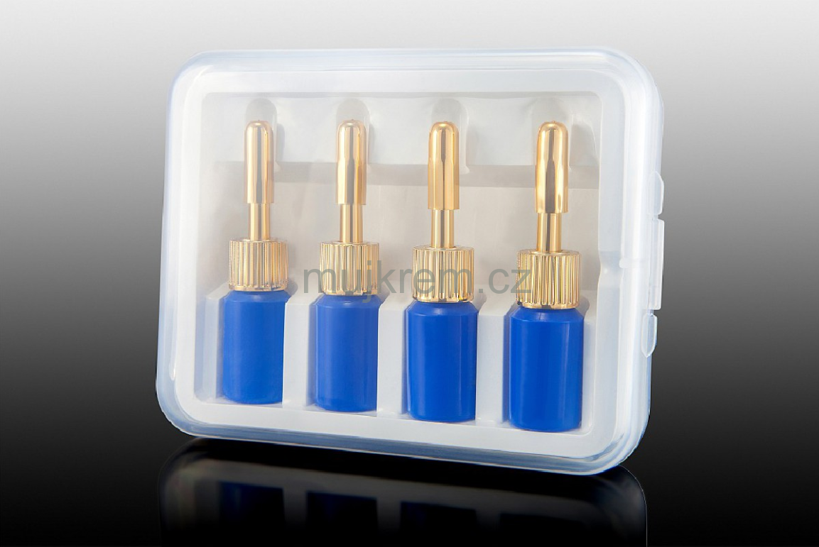 Set plastových lahviček 4x5ml, modré se zlatým víčkem