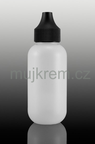 Plastová lahvička 55ml, 130ml, bílá s černým víčkem a kapátkem