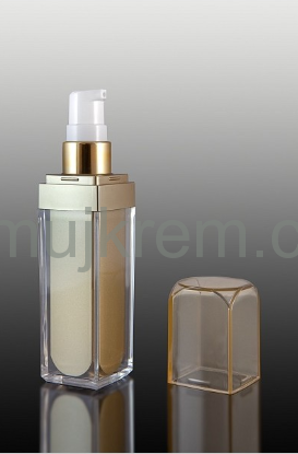 Lahvička 2-stěnná 30ml, 50ml, 80ml, béžová, hranatá s bílým dávkovačem