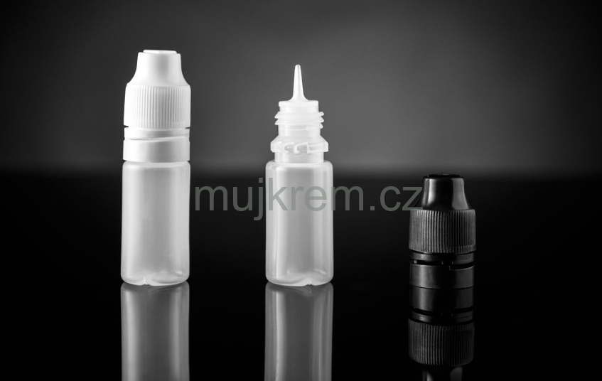 Plastová lahvička S Liquid 10ml, mléčná barva, výběr z barevných víček