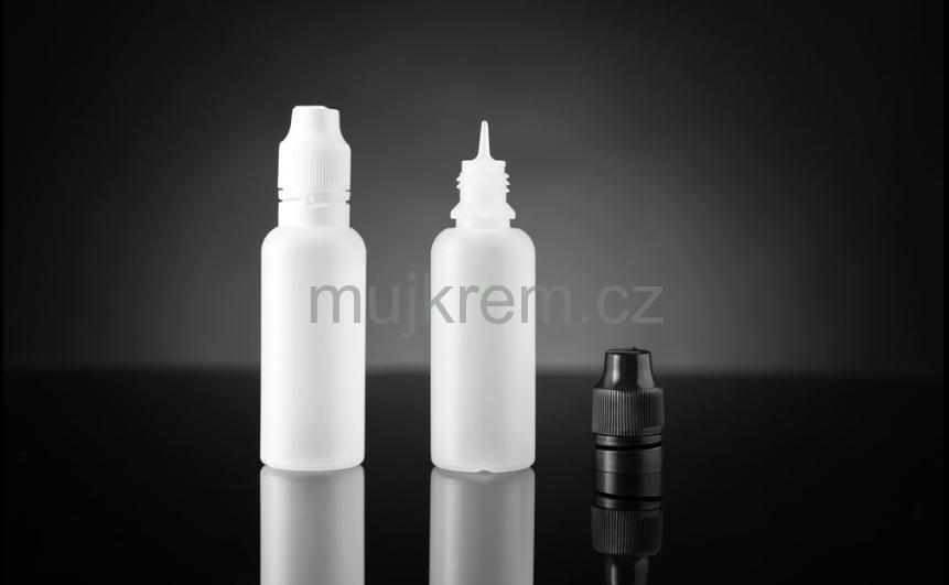 Plastová lahvička Liquid 30ml, bílá, výběr z barevných víček