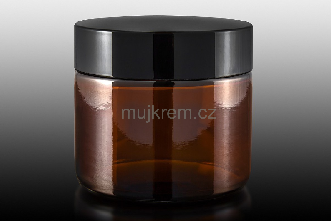 Skleněný kelímek 50ml, hnědý s černým víčkem