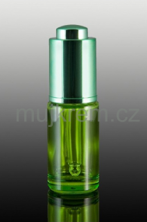 Skleněná lahvička 15ml, zelená s pipetou