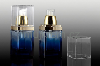 Skleněná lahvička 30ml, modré a transparentní provedení s dávkovačem