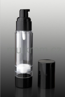 Airless lahvička 5ml, 15ml, 50ml, čirá s černým dávkovačem