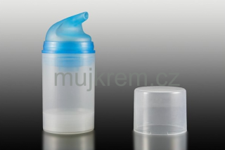Airless lahvička od 50ml do 150ml, čirá s modrým dávkovačem