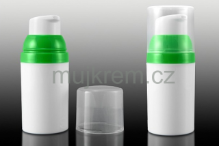 Airless lahvička 30ml, 50ml, 75ml, bílá se zeleným proužkem