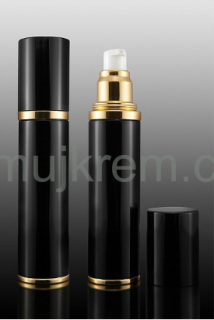 Airless lahvička sprej 15ml, 30ml, 50ml, černá se zlatým proužkem 